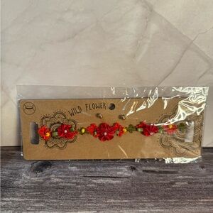 NWT Wild Flower flower choker necklace and earrings red orange yellow